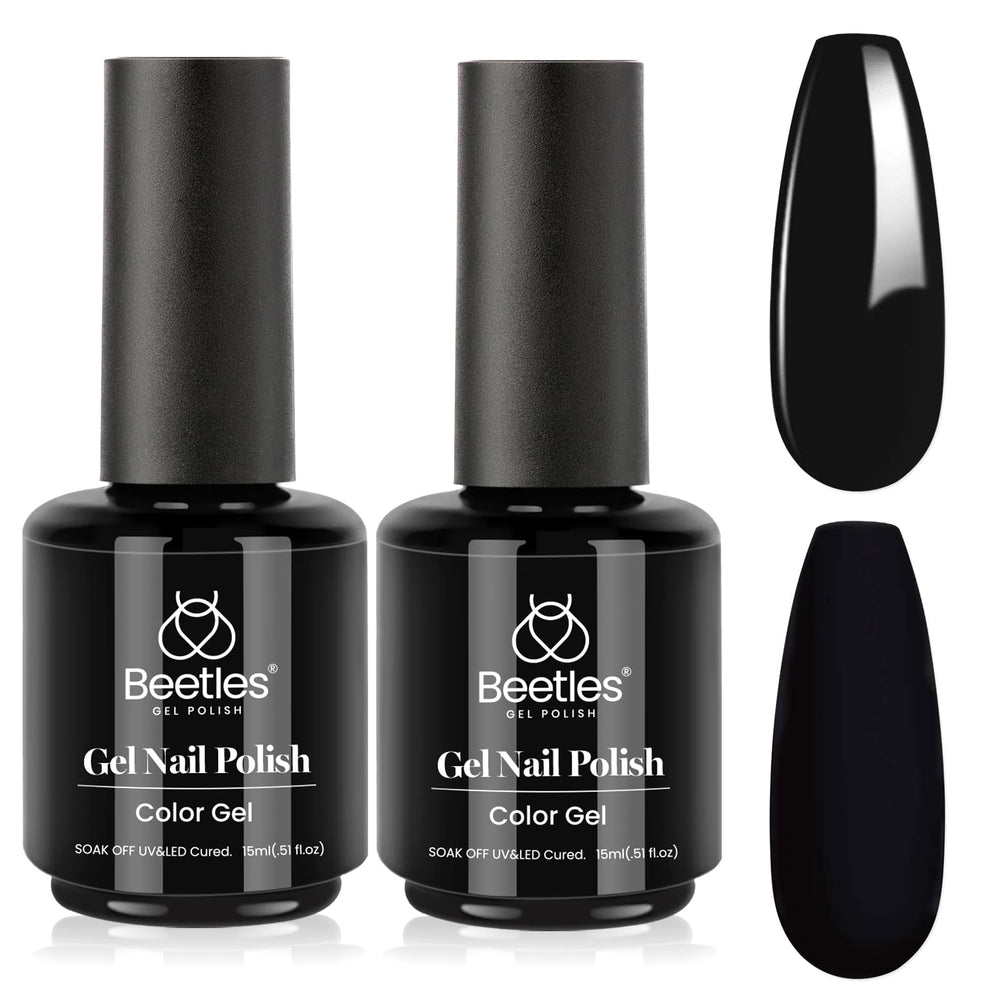 Beetles Black Gel Polish two-bottle pack for bold color and lasting shine.