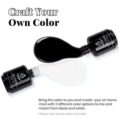 Beetles Black White gel polish close-up shows rich pigment for bold nails.