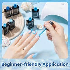 Beetles bottle with brush demonstrates smooth at-home application.