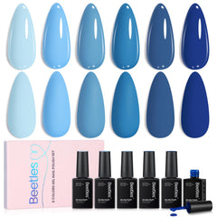 Beetles Blue Gel Polish Set: ocean-blue bottles ready for a chic manicure.