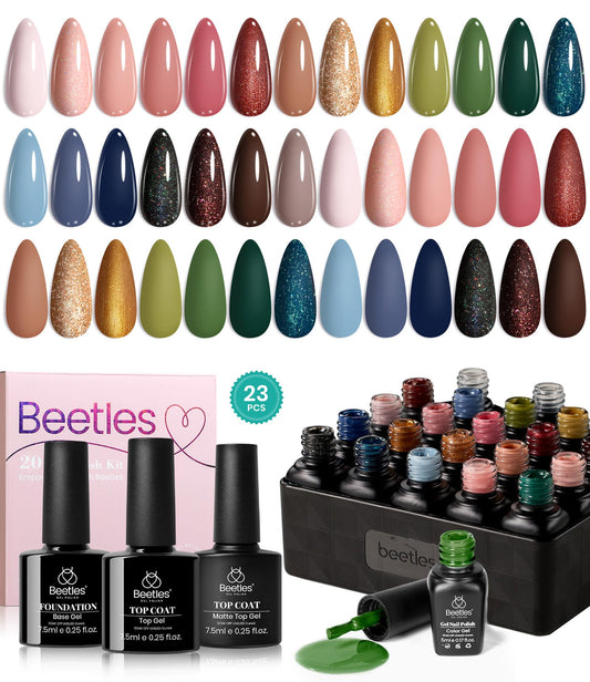 Beetles Brown Gel Polish Set 20 shades lineup for versatile daily wear.