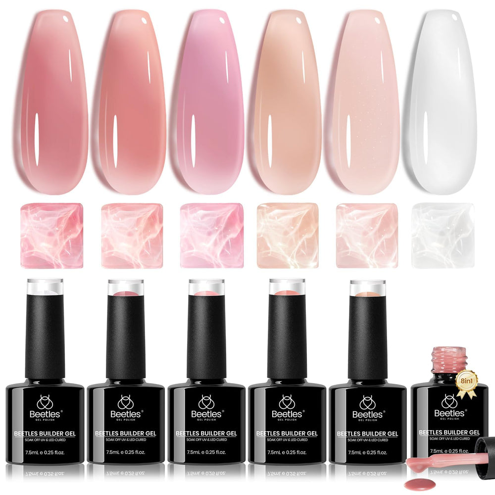 Beetles Builder Gel Set with 6 colors swatches showing precise application
