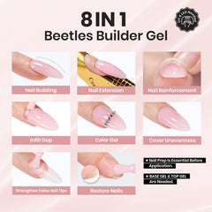 Beetles Builder Gel application close-up shows smooth, even self-leveling texture.