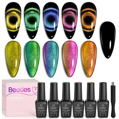 Beetles Cat Eye Gel magnet demonstrating the magnetic shift for customizable nail designs.