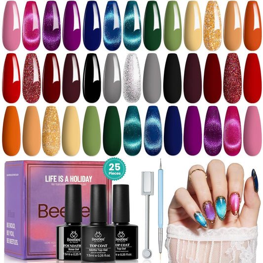Beetles Cat Eye Gel Polish set bottle shows vibrant color and magnetic effect.
