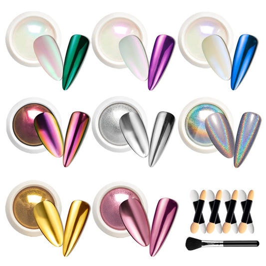 Beetles chrome nail powder Pearlescent Green for a dazzling, long-lasting chrome manicure