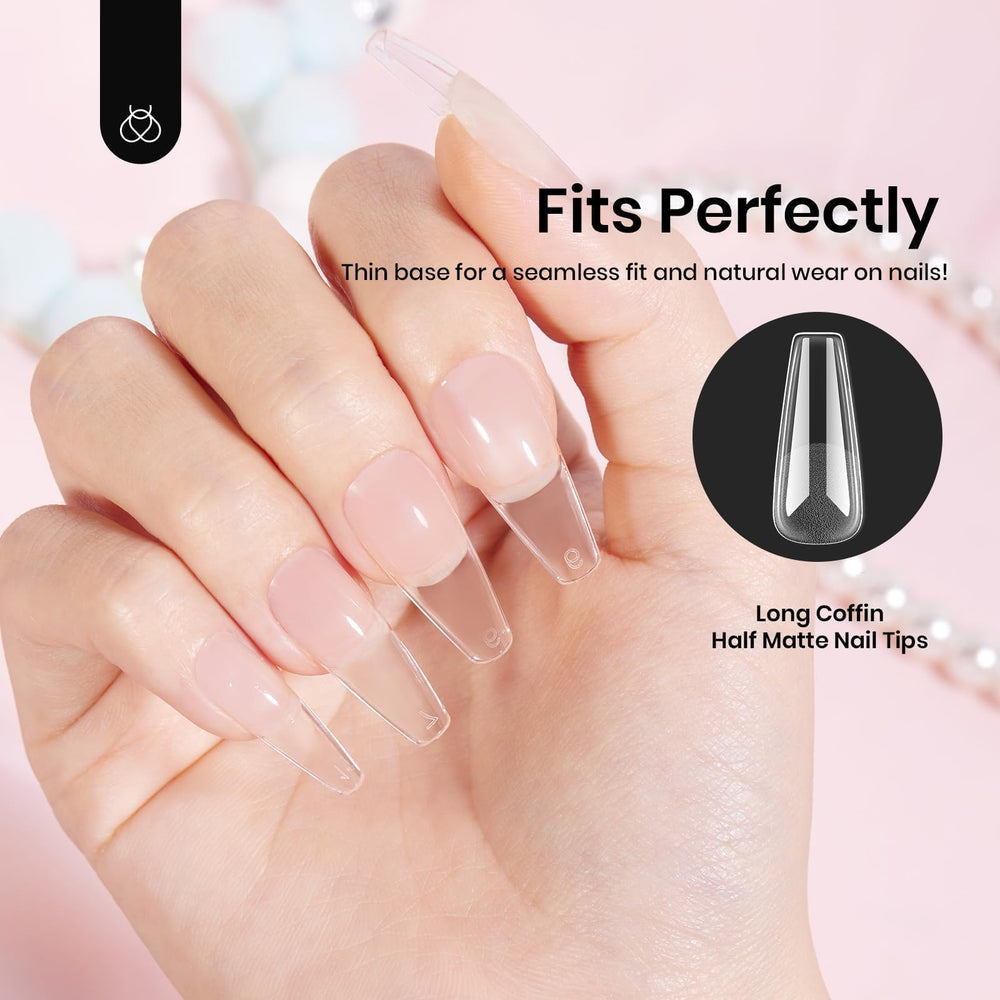 Beetles coffin long gel nail tips easy removal with drill