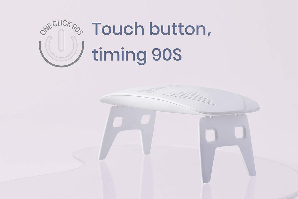 Beetles compact nail lamp side view, ideal for small stations and desks.