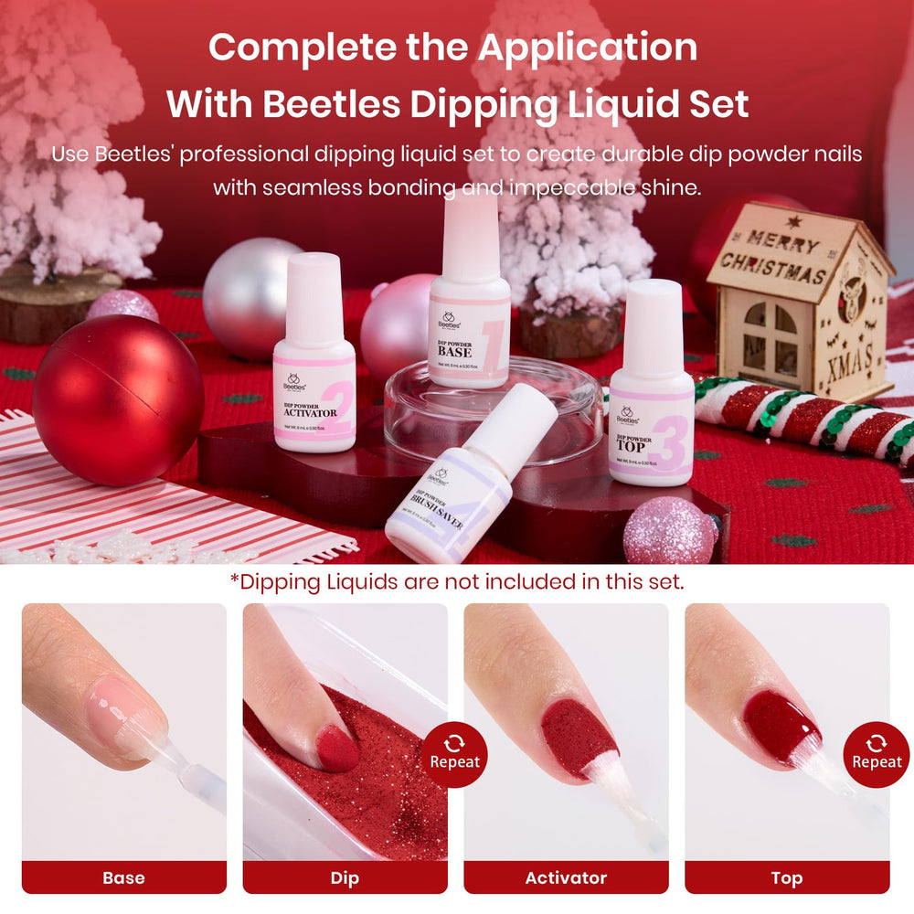 Beetles Dip Powder gold glitter closeup suggests glam party-ready nails.