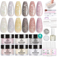 Beetles Dip Powder Kit color swatches show six shades for at-home manicure options.