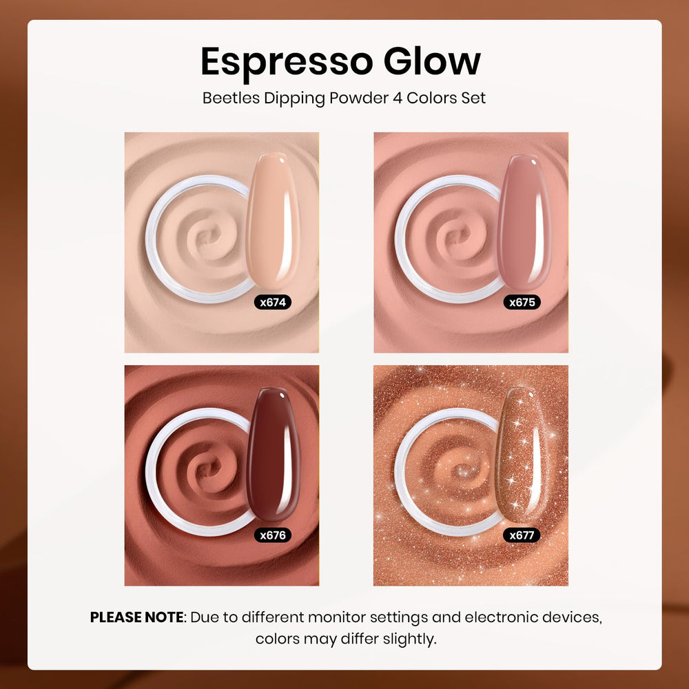 Beetles Dip Powder Kit contents highlight essential liquids and tools for a ready-to-use manicure.