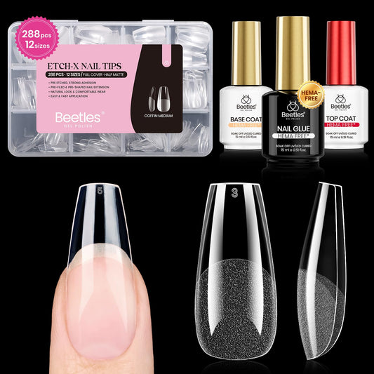 Beetles Etch-X coffin medium nail tips in 12 sizes for precise natural-fit manicures