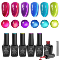 Beetles Fairy Prism Cat Eye kit swatches in six colors for versatile nails