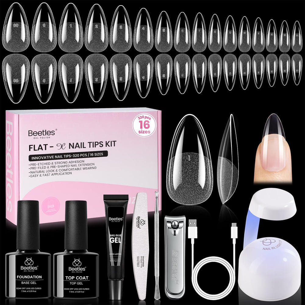 Beetles Flat-X Almond nail tips provide flush, secure extensions
