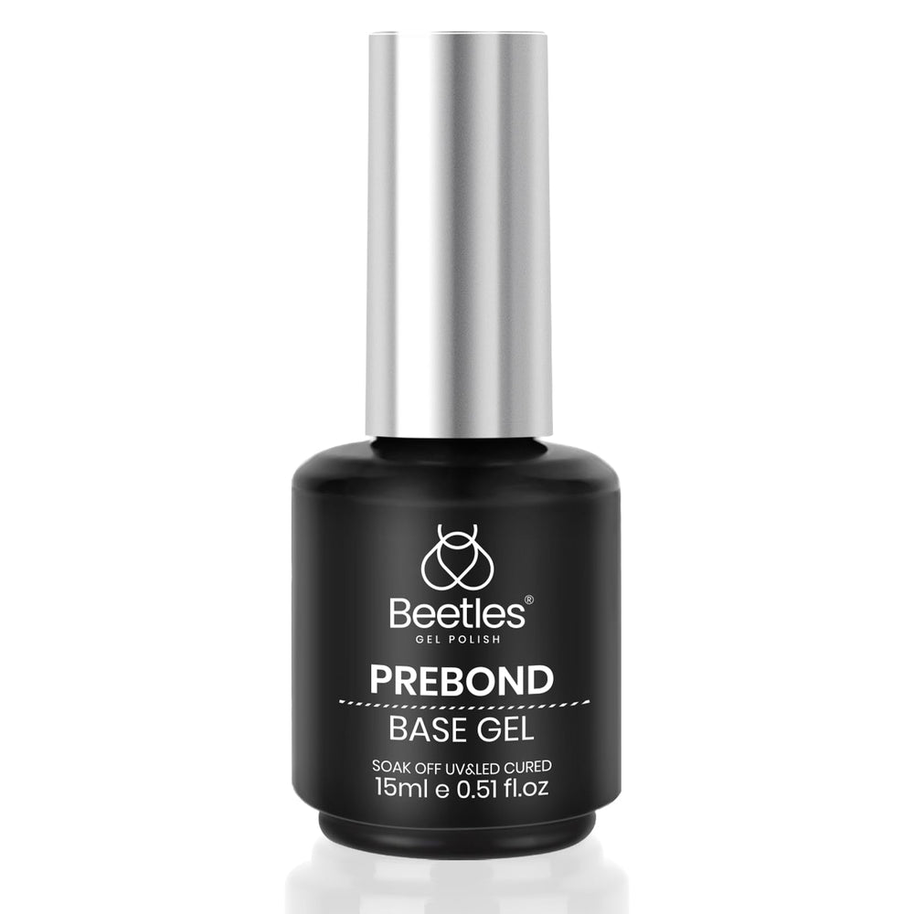 Beetles Gel Base Coat bottle application promotes strong adhesion for a longer-lasting manicure.
