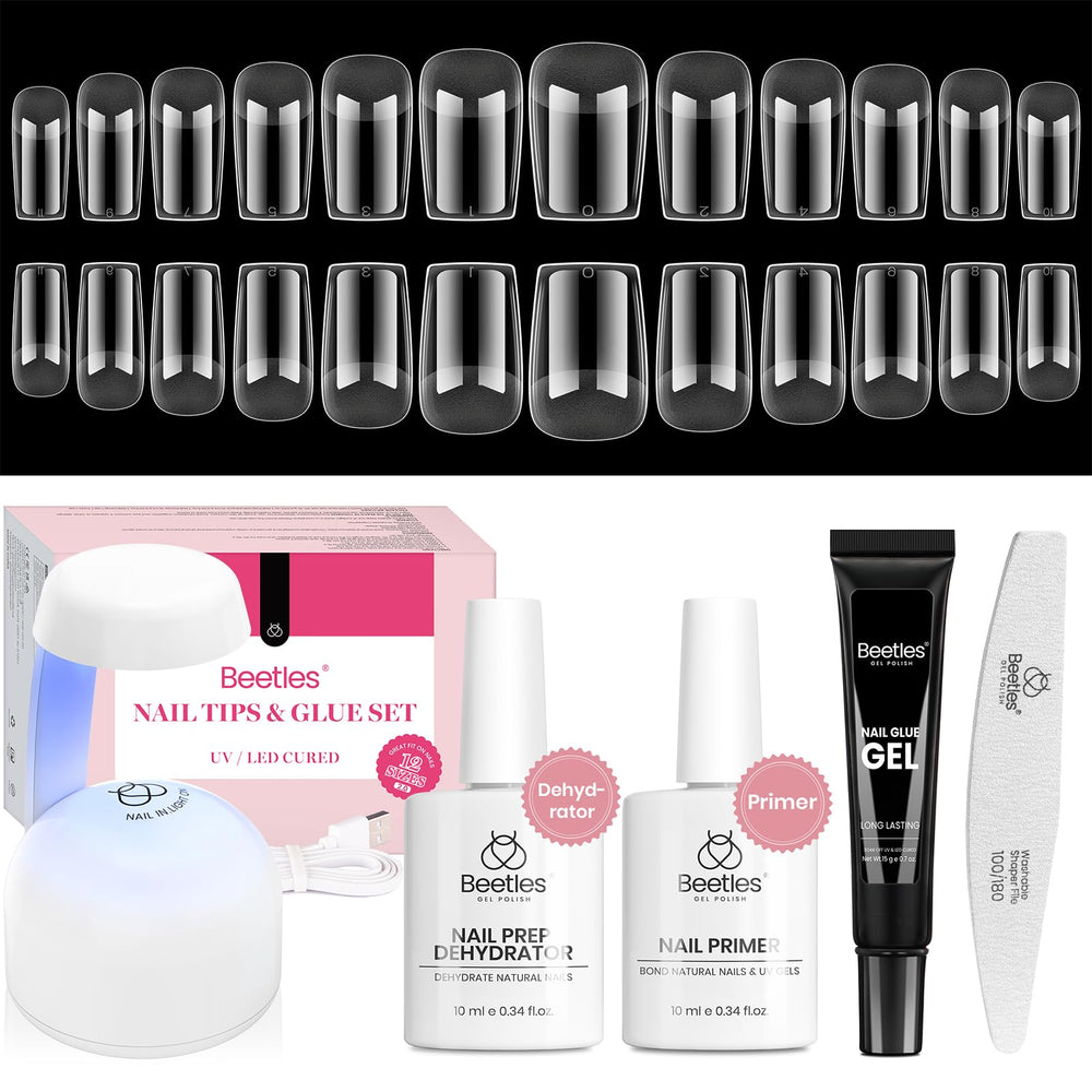 Beetles gel nail kit short square tips for at-home extensions.
