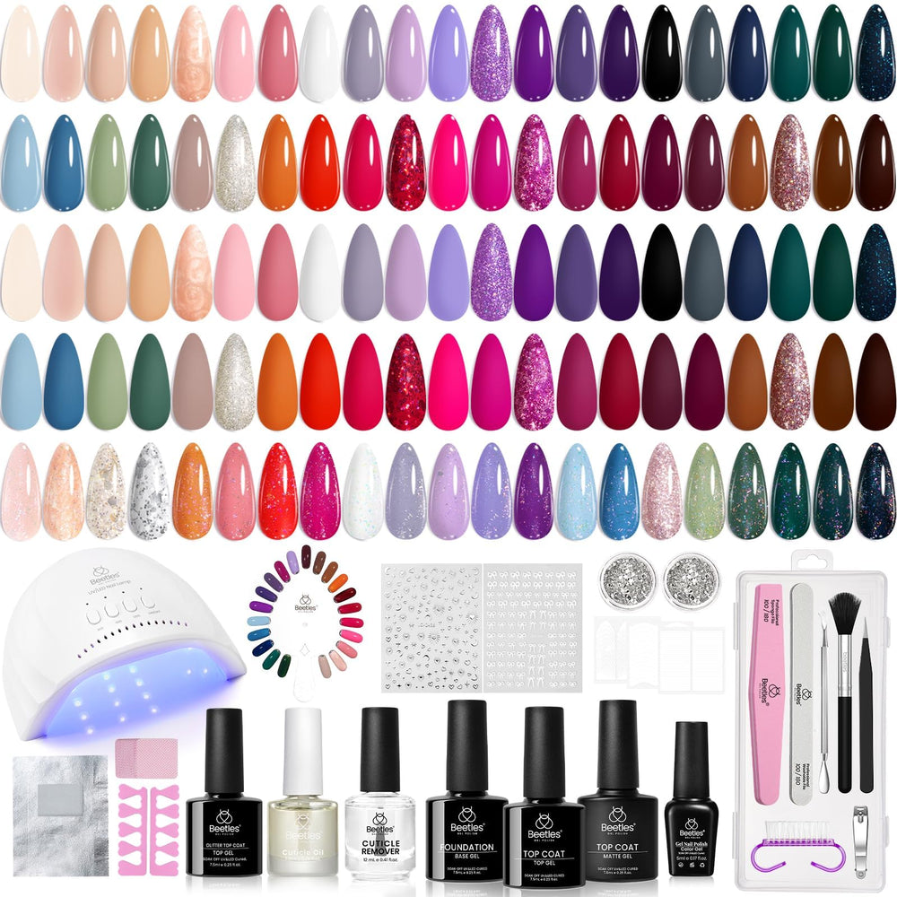 Beetles gel nail kit with UV lamp for at-home salon nails.
