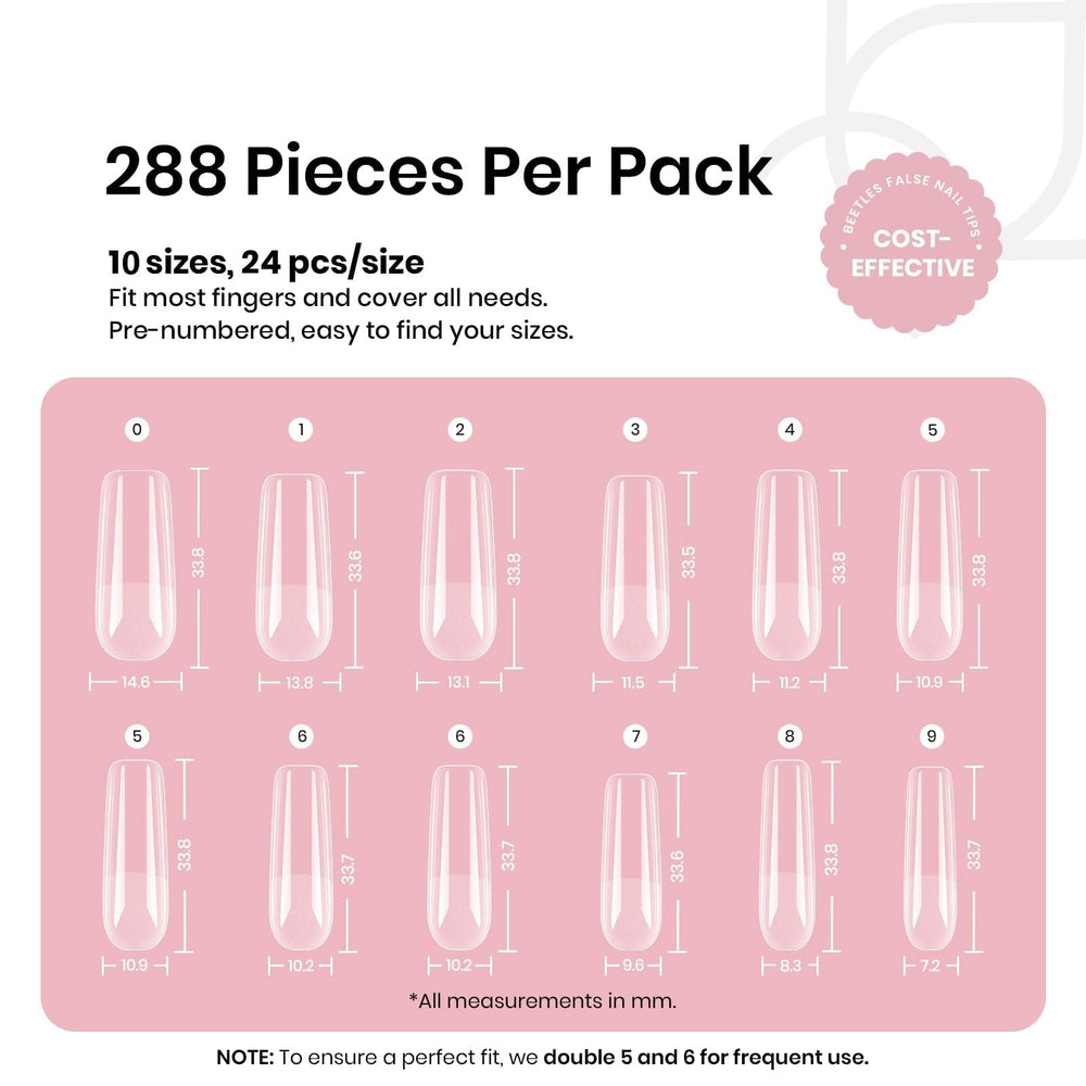 Beetles Gel Nail Tips 10 Sizes 288 Pcs enables quick sizing