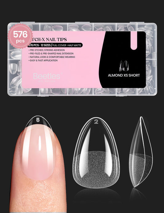 Beetles Gel Nail Tips almond half-matte finish for quick at-home manicures