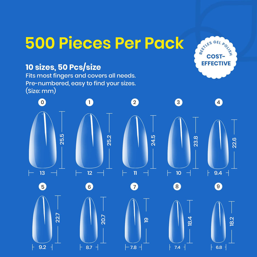 Beetles Gel Nail Tips full-cover clear for seamless overlays.