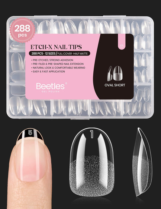 Beetles Gel Nail Tips short oval pack shows convenient packaging for 288 tips for home DIY nails.