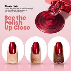 Beetles Red Chrome swatch demonstrates chip-resistant wear and glossy shine.