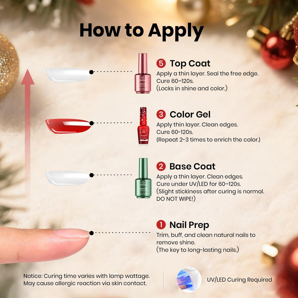 Beetles red-gold glitter polish ideal for festive at-home nail accents.