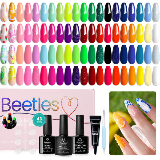 Beetles Gel Polish rainbow set showing 36 colors for versatile manicures.