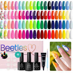 Beetles Gel Polish rainbow set showing 36 colors for versatile manicures.