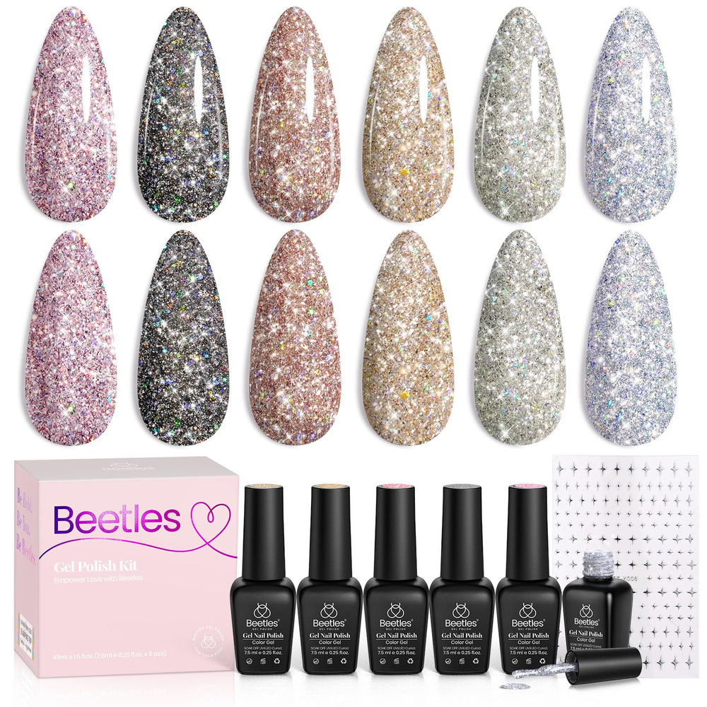 Beetles Glitter Gel Polish Diamond Shine silver color swatch with vibrant sparkles.