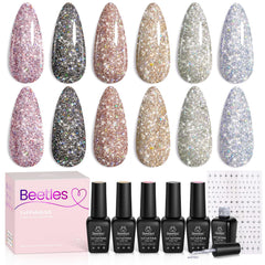Beetles Glitter Gel Polish Diamond Shine silver color swatch with vibrant sparkles.