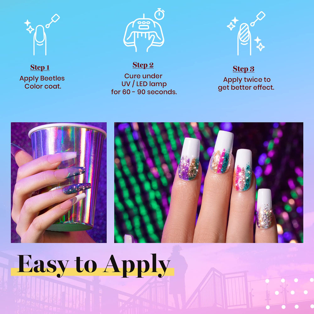 Beetles Glitter Gel Polish kit toxin-free formula with low odor for safer nails.