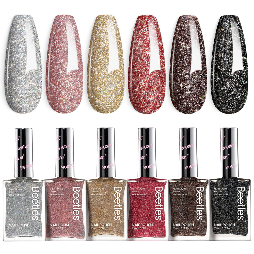 Beetles Glitter Nail Polish Set silver bottle delivers a glossy glitter finish for party-ready nails.