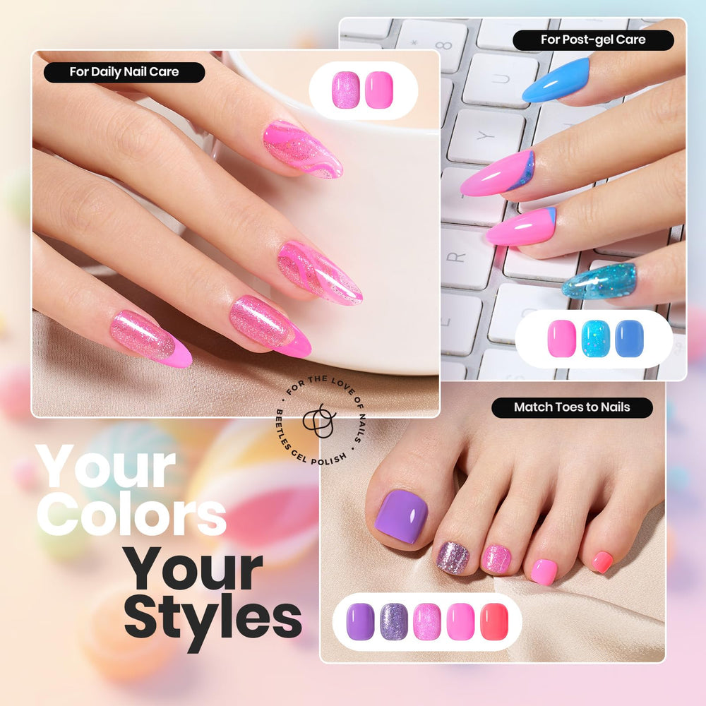 Beetles Glitter Neon Nail Polish Set purple glitter swatch adds playful luxury