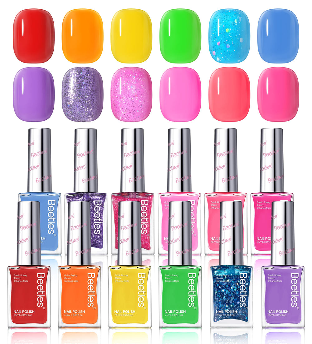 Beetles Glitter Neon Nail Polish Set gift-ready box for birthdays and holidays