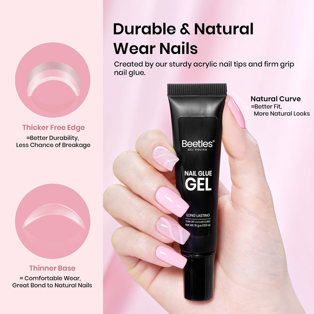 Beetles half-matte square tips enhance adhesion and natural appearance.