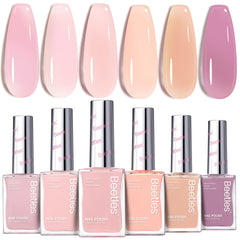 Beetles Jelly Nail Polish set swatches in pink, nude, and purple.