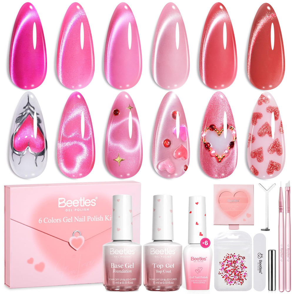 Beetles Love Signal pink cat eye kit bottle with magnetic shimmer for elegant nails.