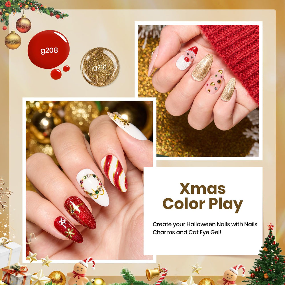 Beetles Merry Glow golden glitter nails sparkle for party-ready designs.