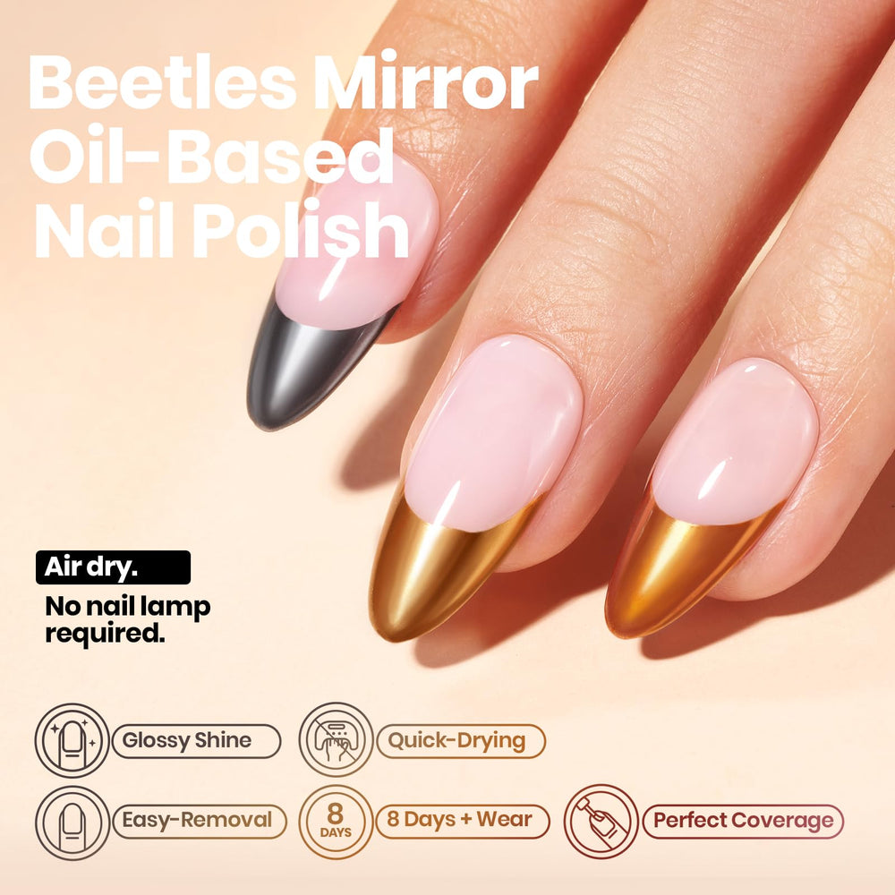 Beetles Mirror Nail Polish Set color swatches display six chrome tones for chic manicures.