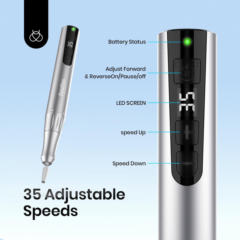 Beetles Nail Drill with Type-C charging cable provides quick power.