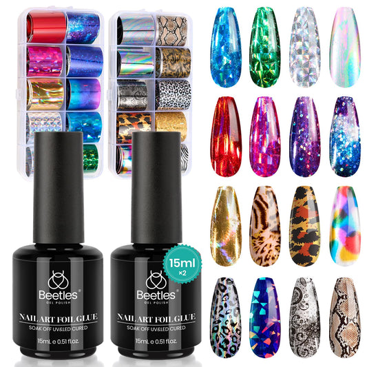 Beetles Nail Foil Art Kit with 20 foils for quick at-home nail designs.
