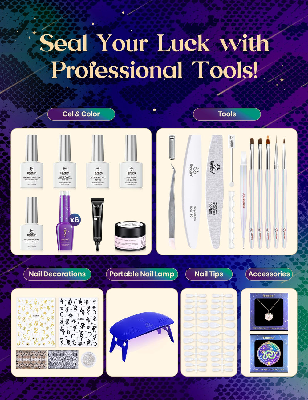 Beetles Nail Tips and Tools kit for professional DIY manicure