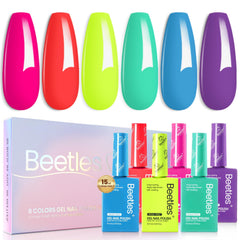 Beetles Neon Bubbles six-bottle array with vibrant neon colors for at home DIY manicures