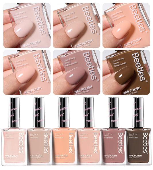 Beetles Nude Nail Polish Set Coconut Mousse collection, versatile nude shades for daily wear.
