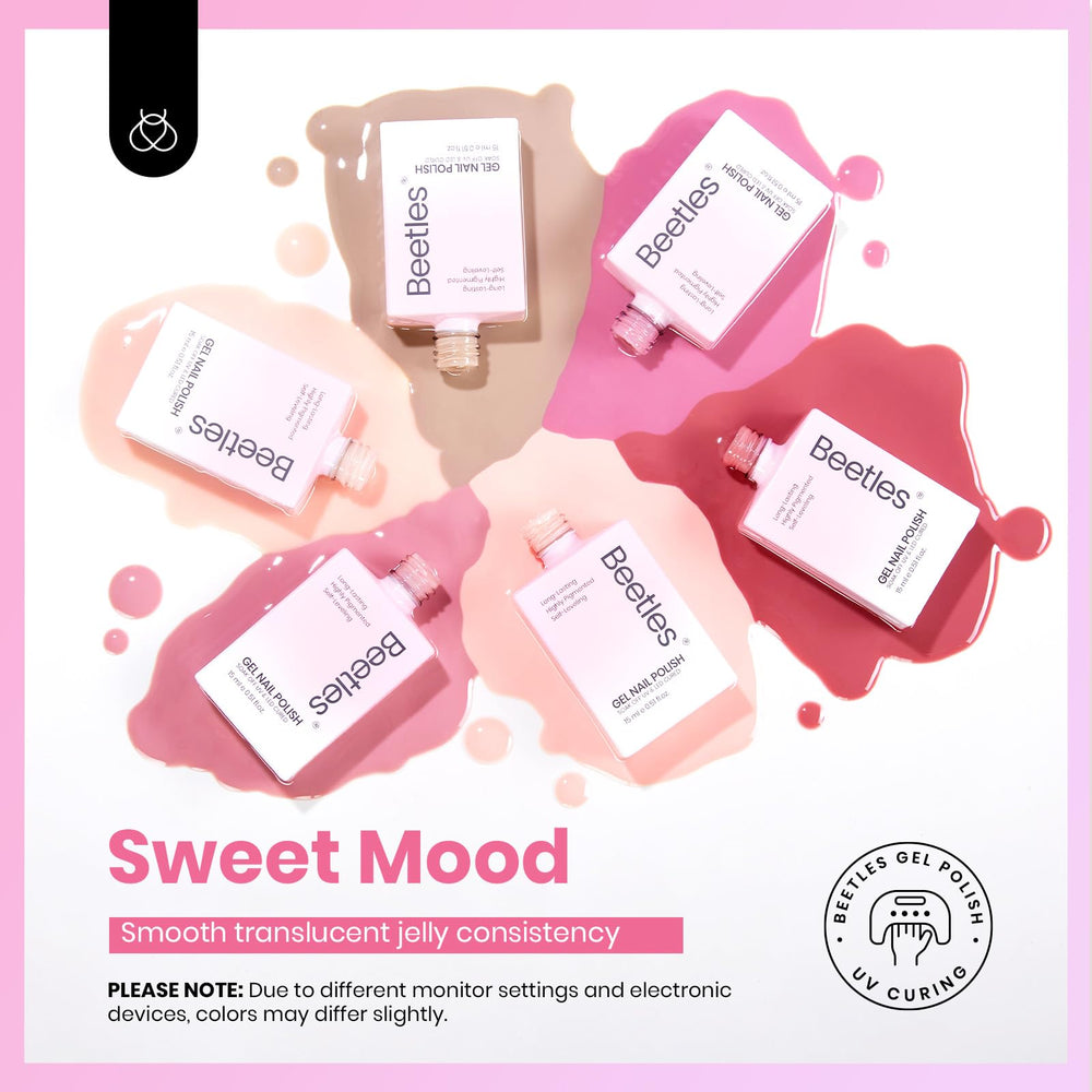 Beetles nude pink gel polish swatches show sheer to opaque layering for versatility