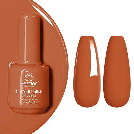 Beetles Orange gel polish bottle shows rich color for at-home manicure.