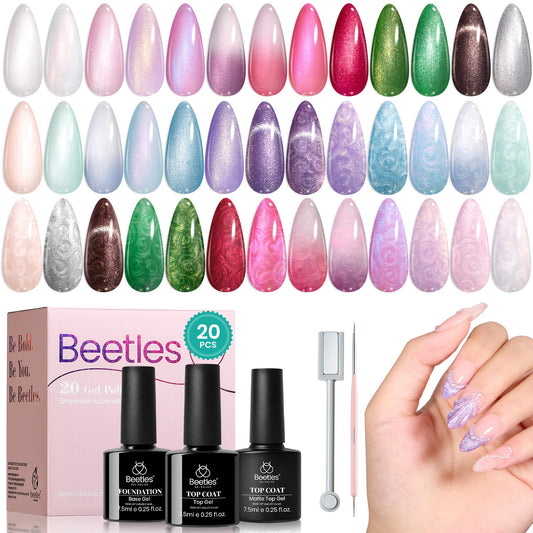 Beetles Pearl Gel Nail Polish Ocean Treasures pack front showcasing 20 shades for coastal-inspired manicures