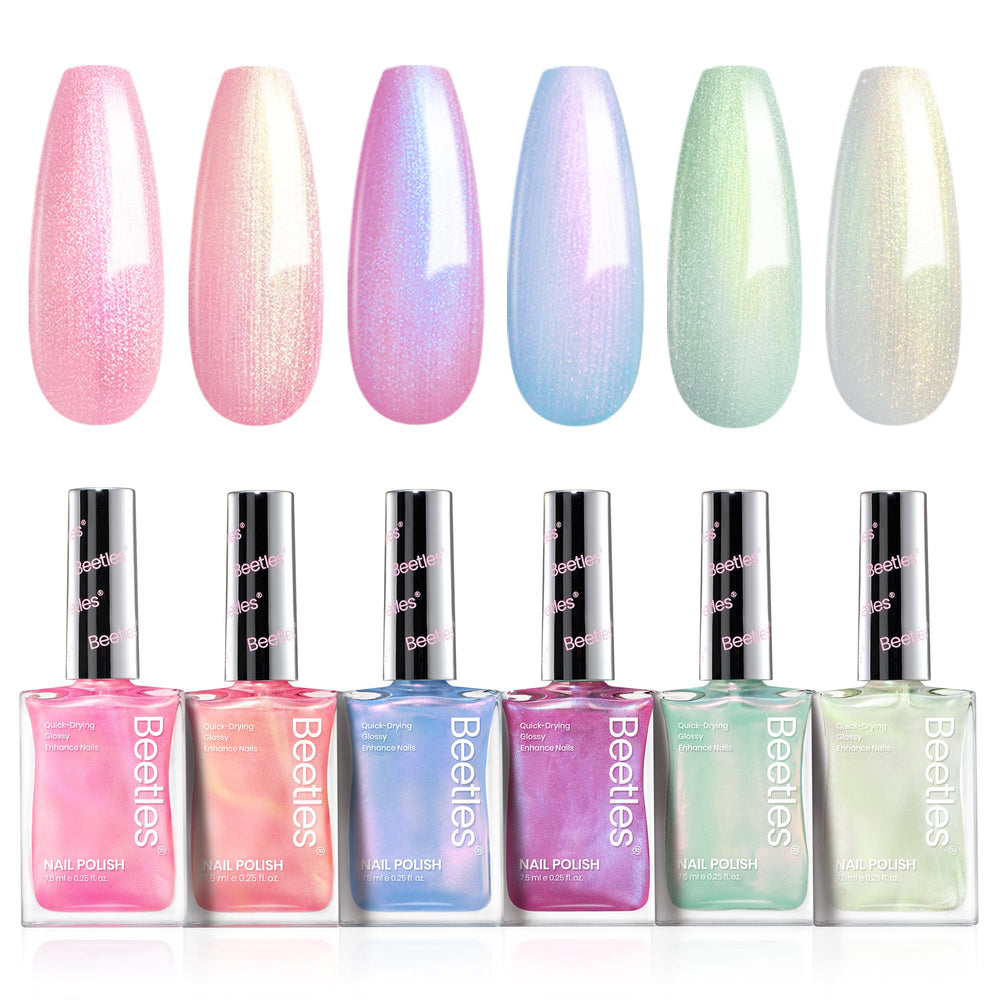 Beetles Pearl Nail Polish Set Mermaid Glow close-up showing gloss