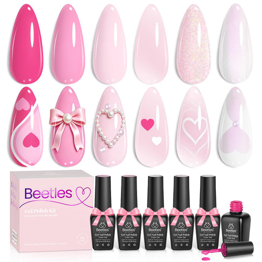 Beetles Pink Gel Nail Polish Set Blush Cotton collection swatches for elegant everyday nails.